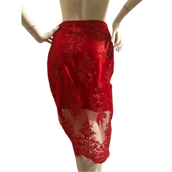 Scarlett Red Satin & Lace Skirt - Picture 7 of 12